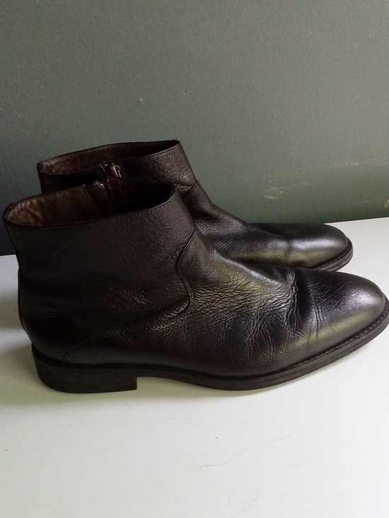 Mens Black Leather Side Zip Ankle Boots Almond Toe Dress Boots main image 4